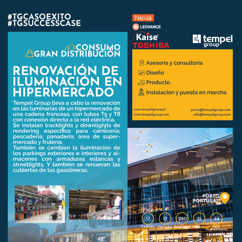 Retrofit en las luminarias de los centros Intermarché y Bricomarché así como en el parking y exteriores del centro comercial.