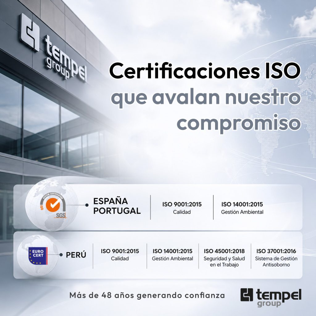 La compañía renueva las certificaciones ISO 9001, ISO 14001, ISO 45001 e ISO 37001, reafirmando su compromiso con la calidad, la sostenibilidad, la seguridad y la integridad.
